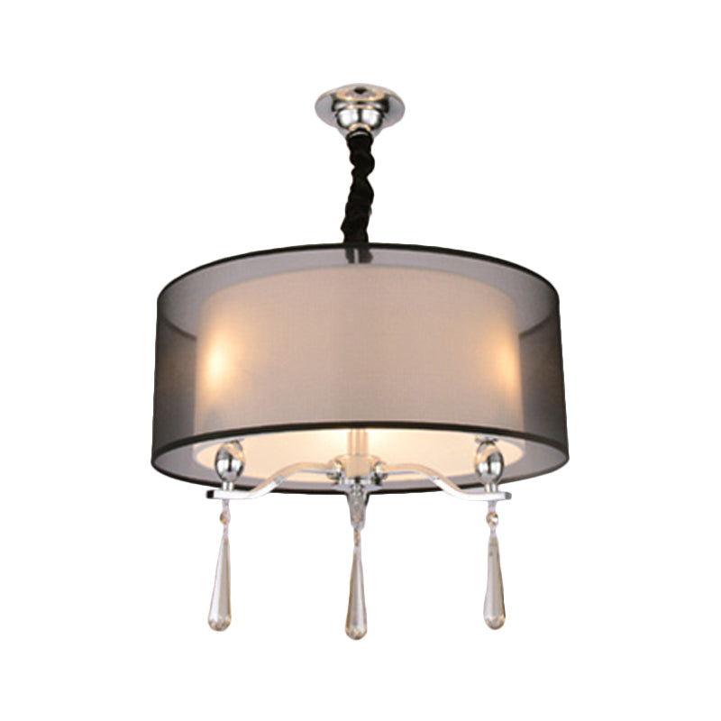 Modern Nordic Chandelier Light with 3 Cylinder Fabric Shades - Black/Red