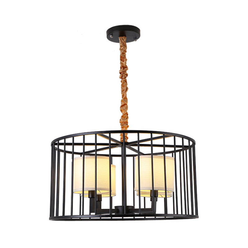 Cylinder Pendant Chandelier: Classic Metal 4-Light Black Fixture with Fabric Shade - Perfect for Living Room