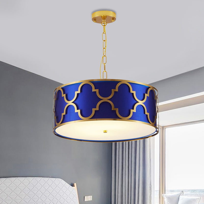 Drum Shade Chandelier Light - Nordic Style Ceiling Lamp for Dining Room - 3 Lights - Black/White/Blue - 16"/19.5"/23.5" Wide