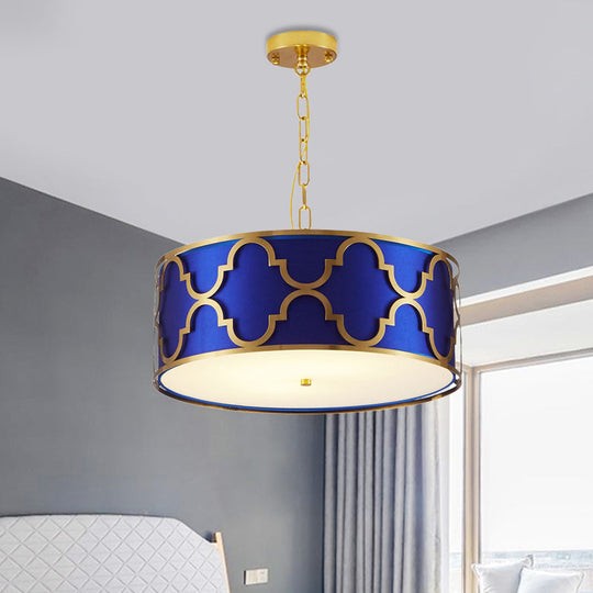 Drum Shade Chandelier Light - Nordic Style Ceiling Lamp for Dining Room - 3 Lights - Black/White/Blue - 16"/19.5"/23.5" Wide