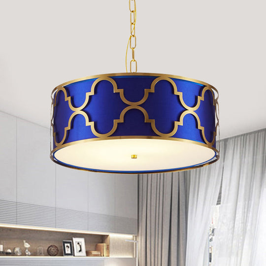 Drum Shade Chandelier Light - Nordic Style Ceiling Lamp for Dining Room - 3 Lights - Black/White/Blue - 16"/19.5"/23.5" Wide