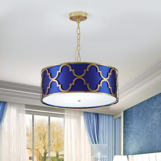 Drum Shade Chandelier Light - Nordic Style Ceiling Lamp for Dining Room - 3 Lights - Black/White/Blue - 16"/19.5"/23.5" Wide