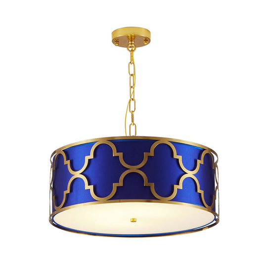 Drum Shade Chandelier Light - Nordic Style Ceiling Lamp for Dining Room - 3 Lights - Black/White/Blue - 16"/19.5"/23.5" Wide