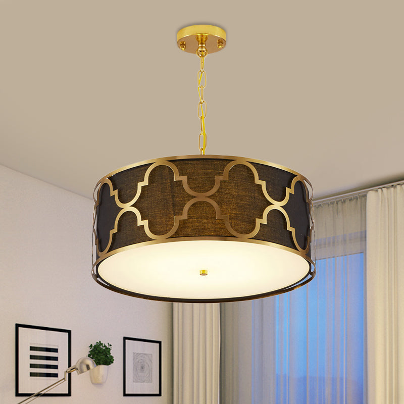 Drum Shade Chandelier Light - Nordic Style Ceiling Lamp for Dining Room - 3 Lights - Black/White/Blue - 16"/19.5"/23.5" Wide