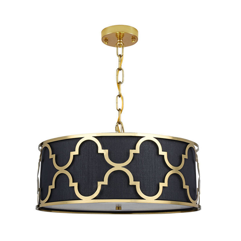 Drum Shade Chandelier Light - Nordic Style Ceiling Lamp for Dining Room - 3 Lights - Black/White/Blue - 16"/19.5"/23.5" Wide