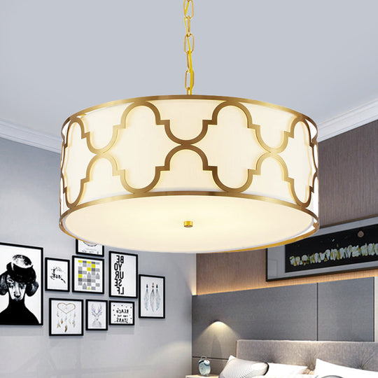 Drum Shade Chandelier Light - Nordic Style Ceiling Lamp for Dining Room - 3 Lights - Black/White/Blue - 16"/19.5"/23.5" Wide