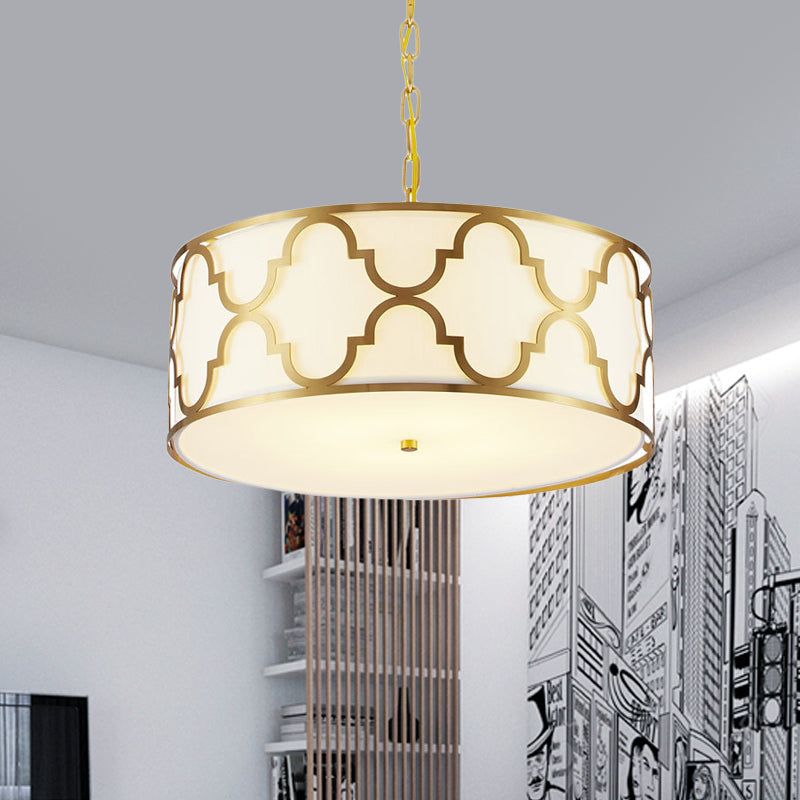 Drum Shade Chandelier Light - Nordic Style Ceiling Lamp for Dining Room - 3 Lights - Black/White/Blue - 16"/19.5"/23.5" Wide