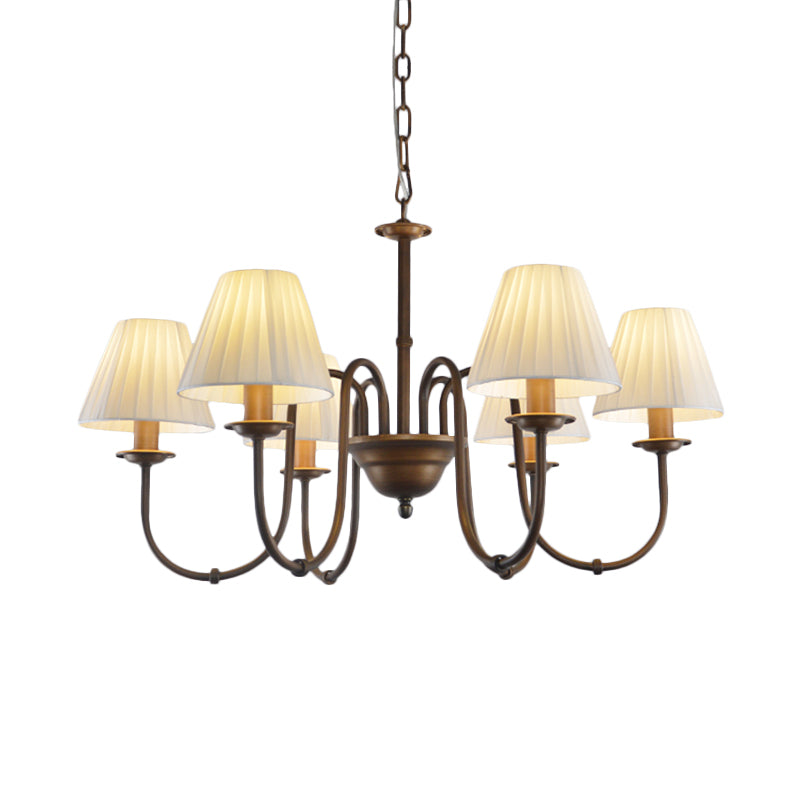 Traditional White Chandelier Light Fixture with Fabric Scroll Pendant for Living Room - 3/6 Lights, Cone Shade