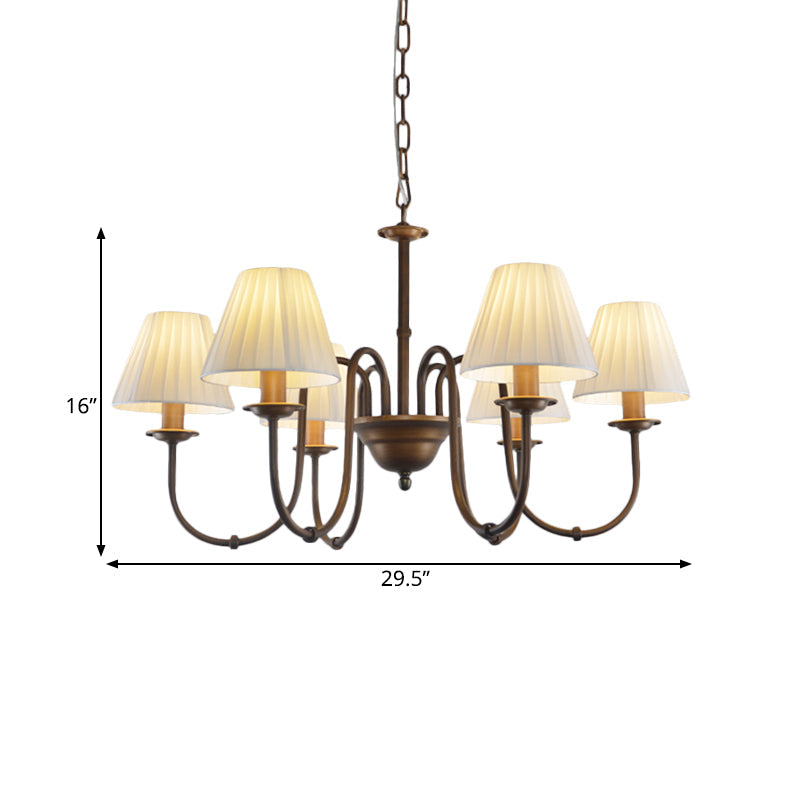 Traditional White Chandelier Light Fixture with Fabric Scroll Pendant for Living Room - 3/6 Lights, Cone Shade