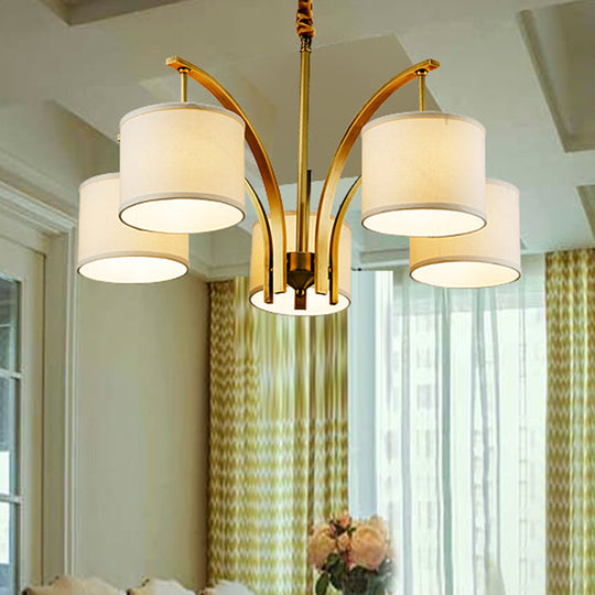 Classic White Chandelier with Drum Fabric Shade - 3/5 Lights - Ideal for Dining Rooms