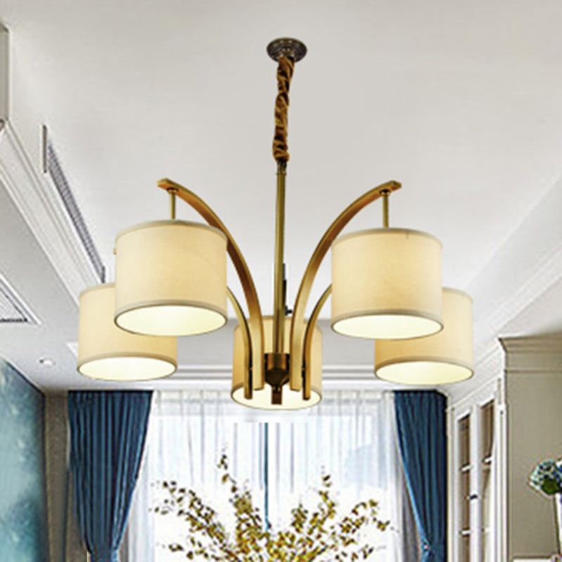 Classic White Chandelier with Drum Fabric Shade - 3/5 Lights - Ideal for Dining Rooms
