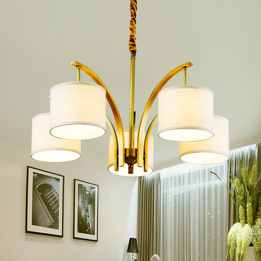 Classic White Chandelier with Drum Fabric Shade - 3/5 Lights - Ideal for Dining Rooms
