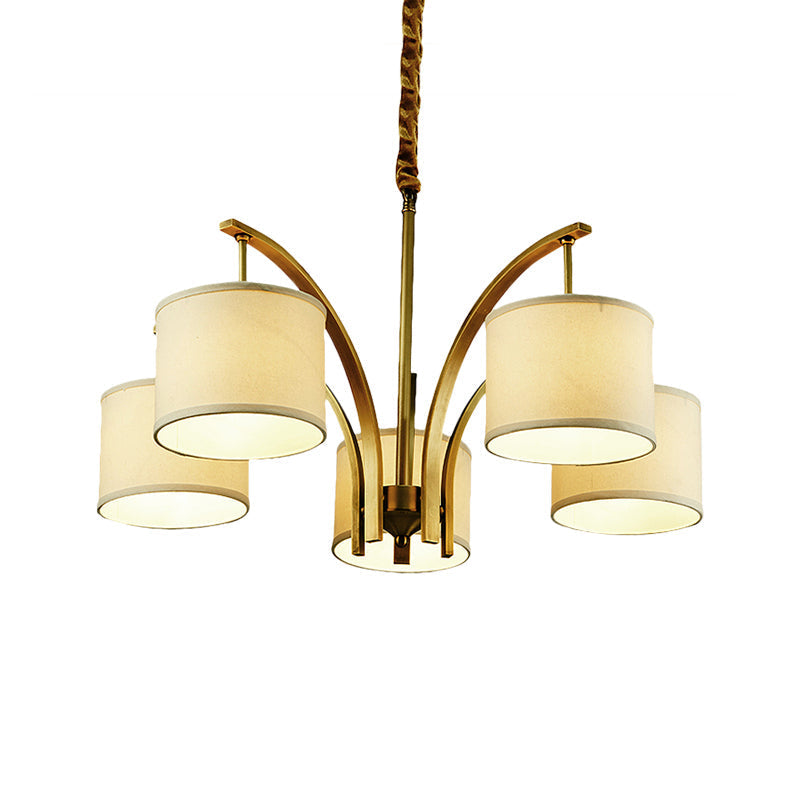 Classic White Chandelier with Drum Fabric Shade - 3/5 Lights - Ideal for Dining Rooms