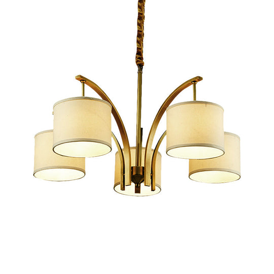 Classic White Chandelier with Drum Fabric Shade - 3/5 Lights - Ideal for Dining Rooms