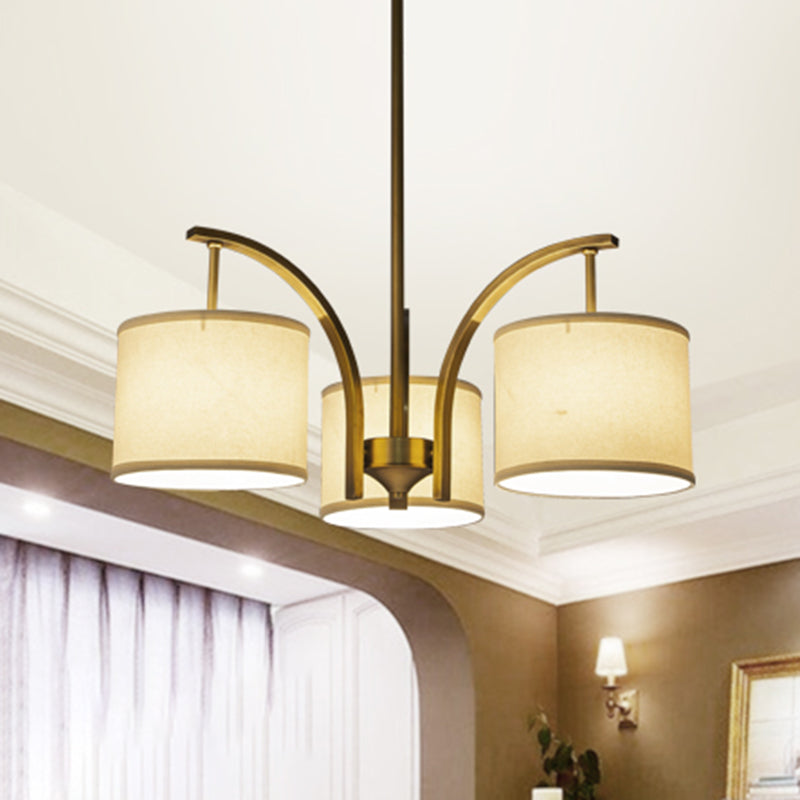 Classic White Chandelier with Drum Fabric Shade - 3/5 Lights - Ideal for Dining Rooms