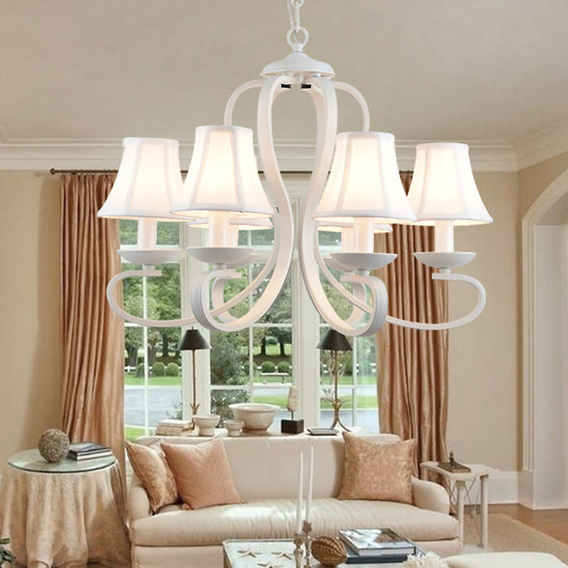 Traditional White Scalloped Chandelier - 3/6/8 Light Fabric Hanging Pendant for Living Room