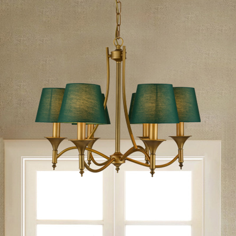 Green Cone Fabric Pendant Chandelier - Classic Bedroom Ceiling Fixture with 3/6/8 Lights