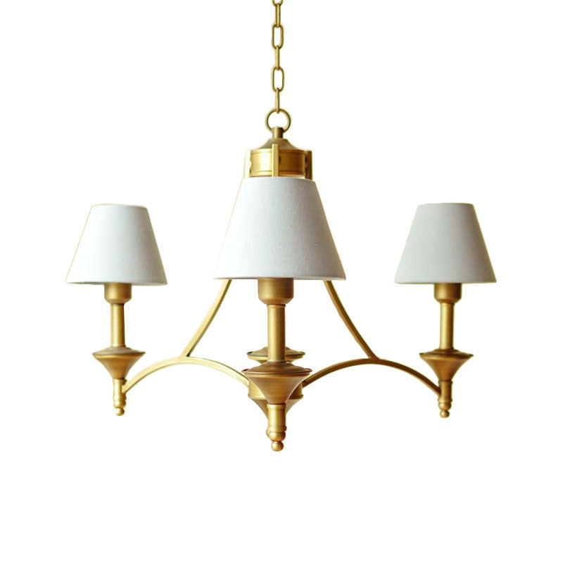 Traditional 3-Light Cone Fabric Chandelier for Bedroom - Pendant Lighting in Green/Beige/Gray and Blue