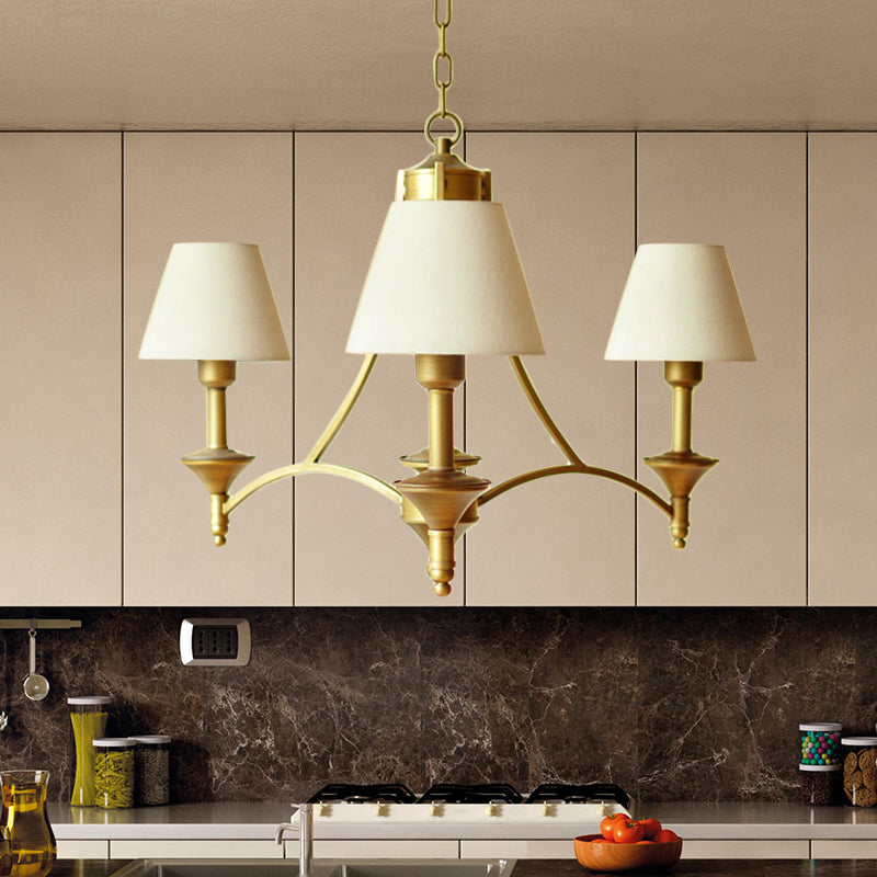Traditional 3-Light Cone Fabric Chandelier for Bedroom - Pendant Lighting in Green/Beige/Gray and Blue
