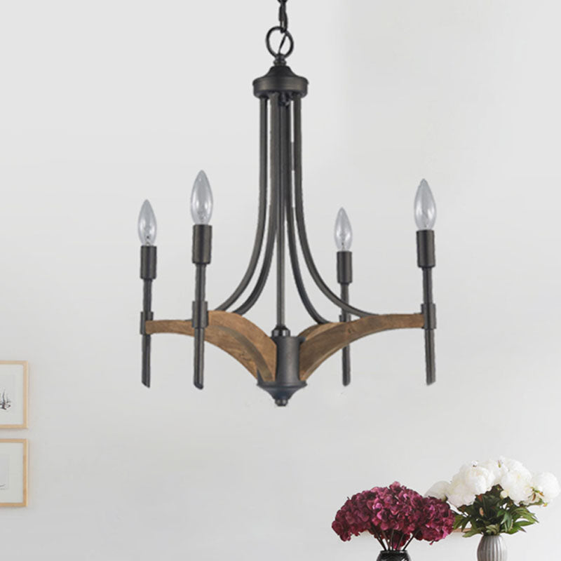 Classic 4-Light Metal Chandelier Candelabra in Black - Pendant Lighting for Living Room with/without Shade