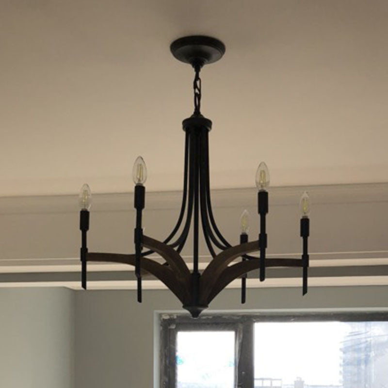 Classic 4-Light Metal Chandelier Candelabra in Black - Pendant Lighting for Living Room with/without Shade