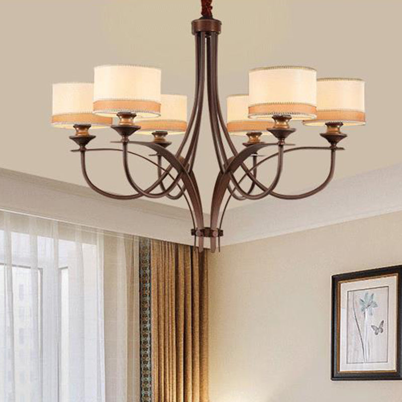 Classic Fabric Drum Chandelier - Light Tan Pendant Light for Living Room