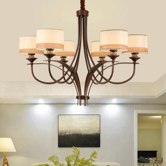 Classic Fabric Drum Chandelier - Light Tan Pendant Light for Living Room