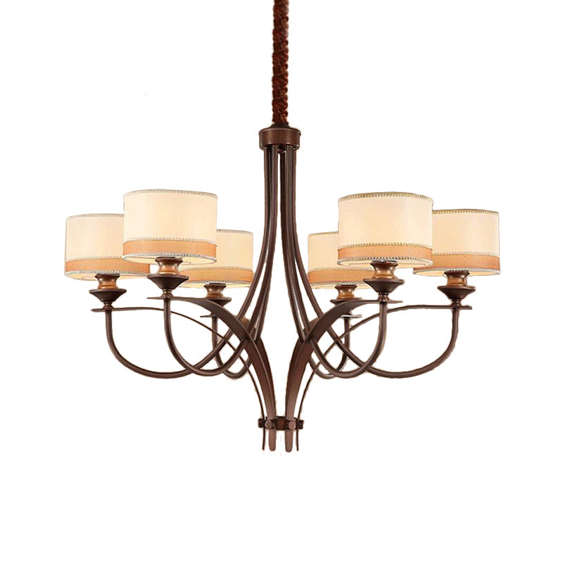 Classic Fabric Drum Chandelier - Light Tan Pendant Light for Living Room