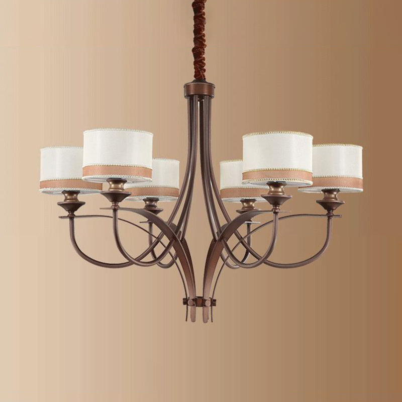 Classic Fabric Drum Chandelier - Light Tan Pendant Light for Living Room
