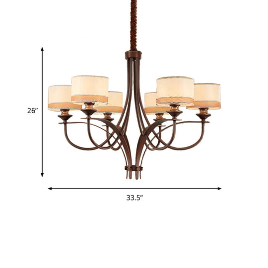 Classic Fabric Drum Chandelier - Light Tan Pendant Light for Living Room