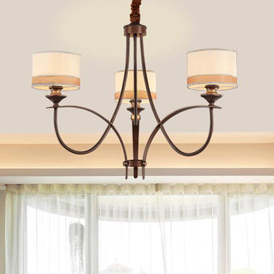 Classic Fabric Drum Chandelier - Light Tan Pendant Light for Living Room