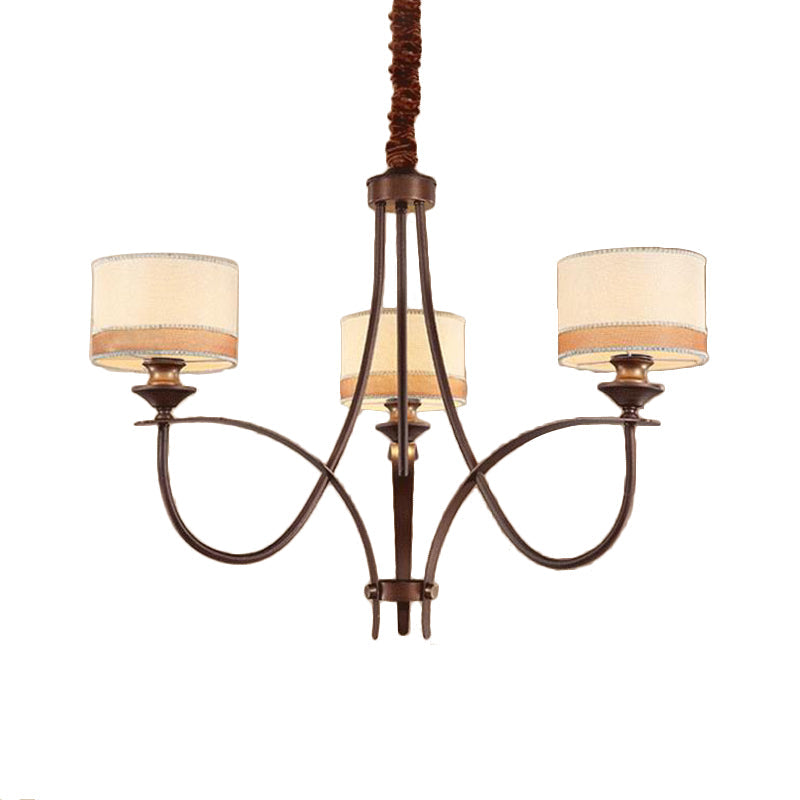 Classic Fabric Drum Chandelier - Light Tan Pendant Light for Living Room