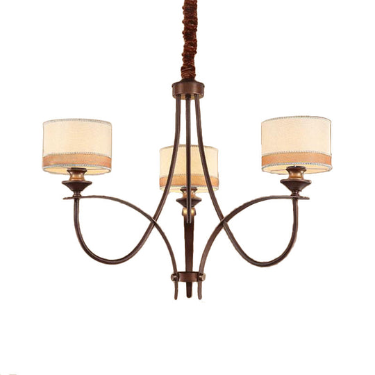 Classic Fabric Drum Chandelier - Light Tan Pendant Light for Living Room