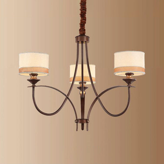 Classic Fabric Drum Chandelier - Light Tan Pendant Light for Living Room