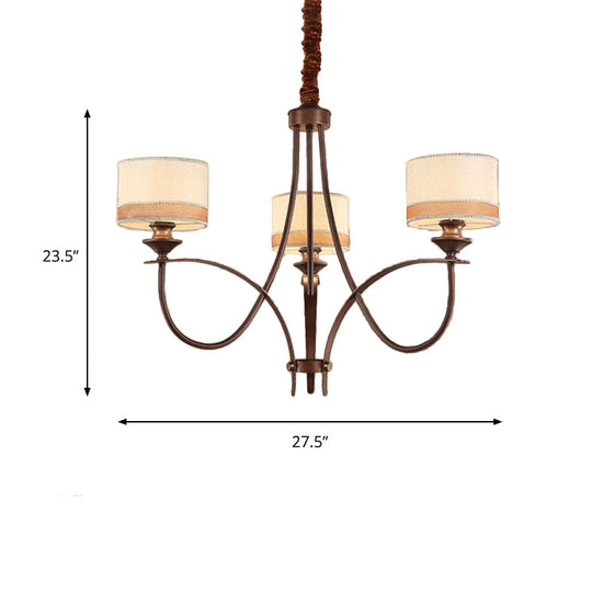 Classic Fabric Drum Chandelier - Light Tan Pendant Light for Living Room