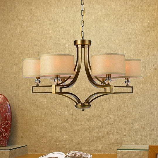 Traditional Beige Fabric Drum Chandelier - 3/6 Light Ceiling Fixture for Living Room