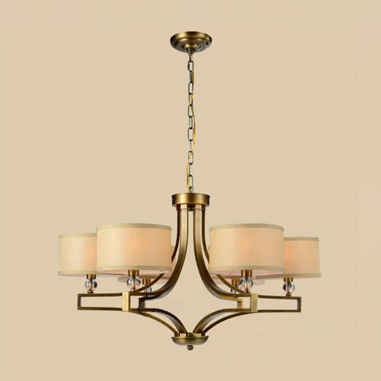 Traditional Beige Fabric Drum Chandelier - 3/6 Light Ceiling Fixture for Living Room