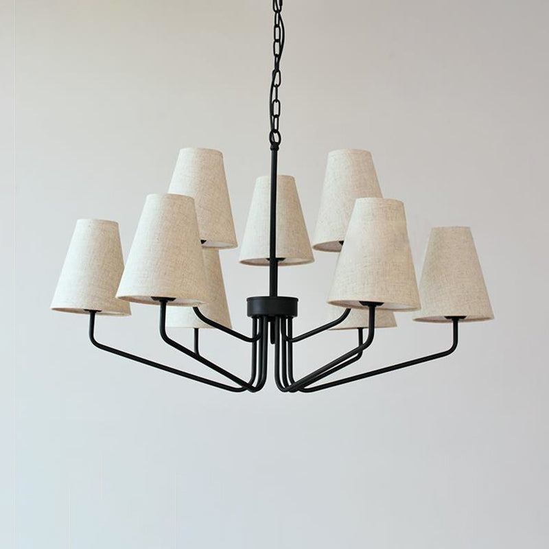 Traditional Fabric Conical Hanging Chandelier with 3/5/6 Lights - Flaxen Pendant Light for Living Room