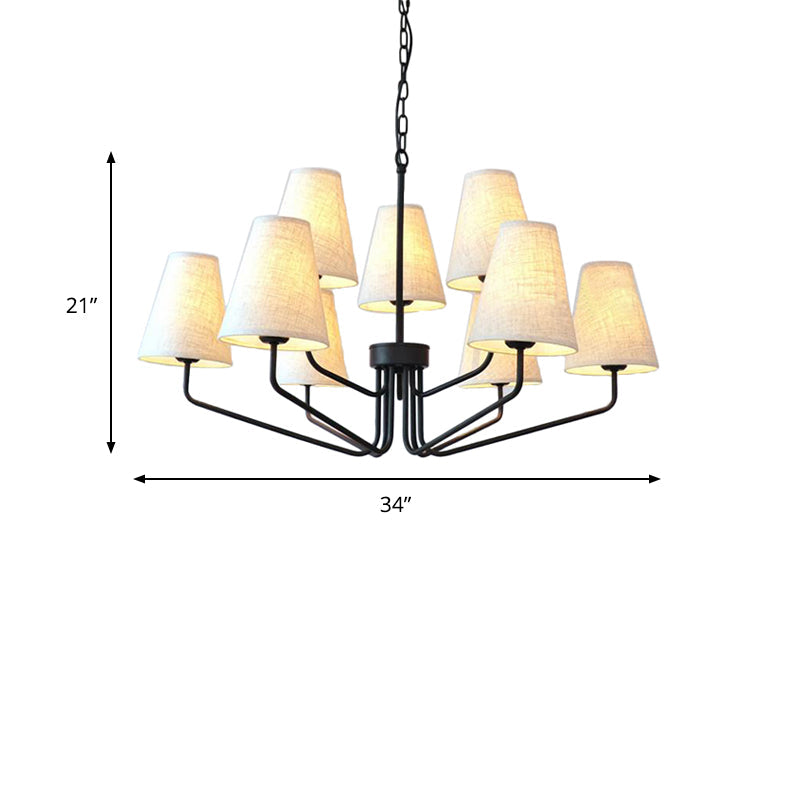 Traditional Fabric Conical Hanging Chandelier with 3/5/6 Lights - Flaxen Pendant Light for Living Room