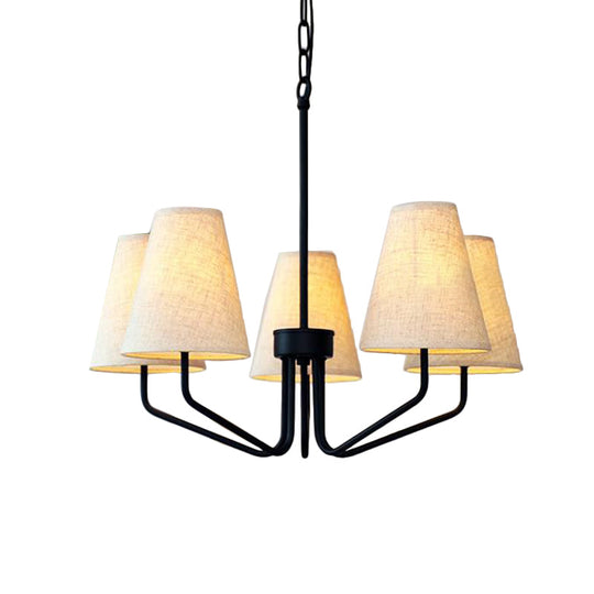 Traditional Fabric Conical Hanging Chandelier with 3/5/6 Lights - Flaxen Pendant Light for Living Room