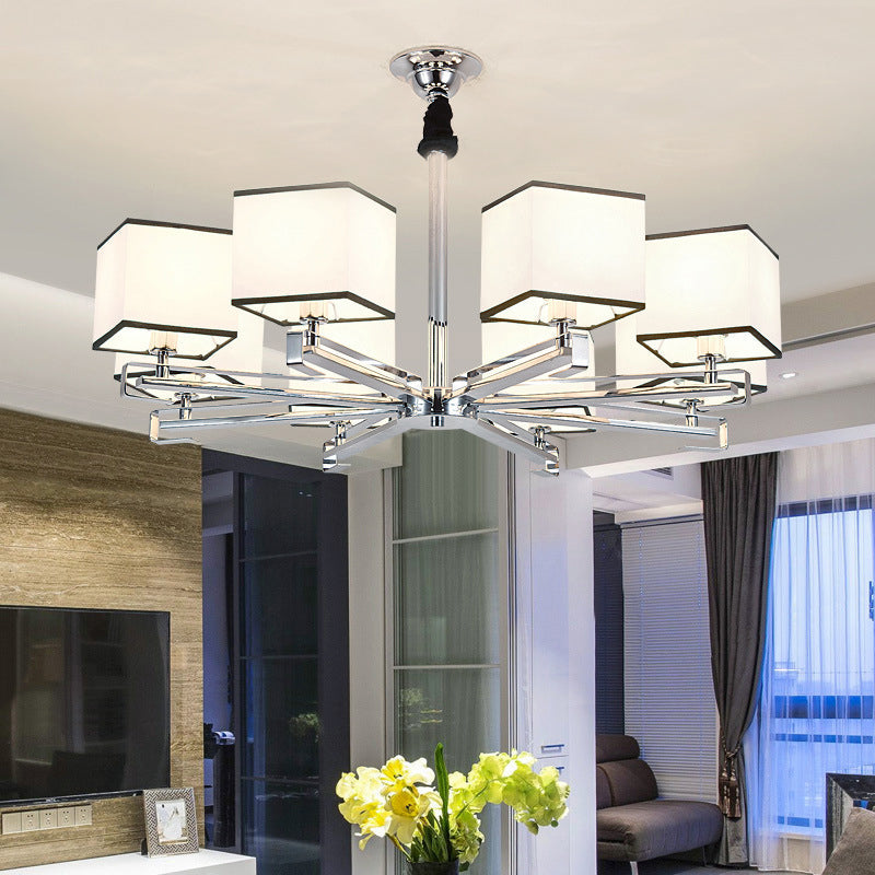 Classic Fabric White Pendant Lamp with Square Design - 3/6/8 Lights - Ideal for Bedroom Chandelier Fixture