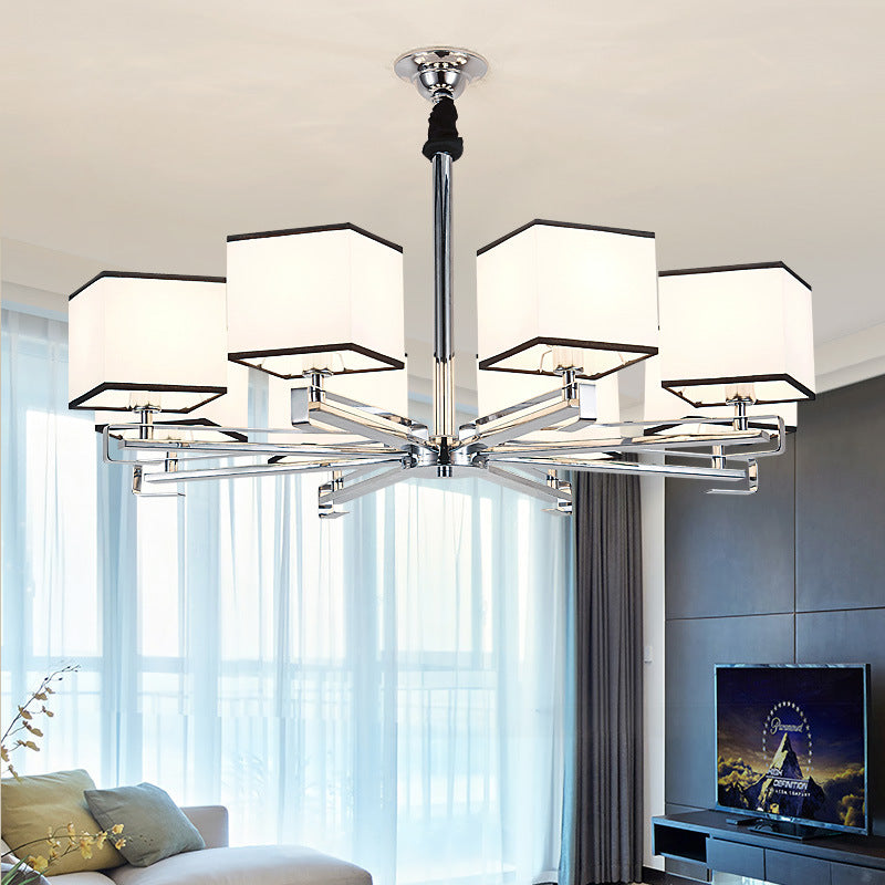 Classic Fabric White Pendant Lamp with Square Design - 3/6/8 Lights - Ideal for Bedroom Chandelier Fixture