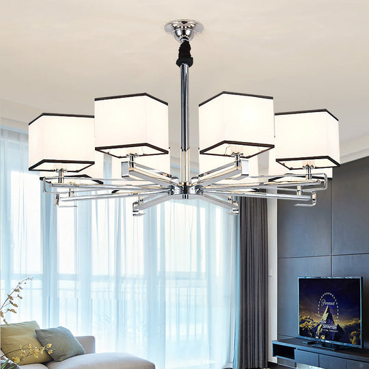 Classic Fabric White Pendant Lamp with Square Design - 3/6/8 Lights - Ideal for Bedroom Chandelier Fixture