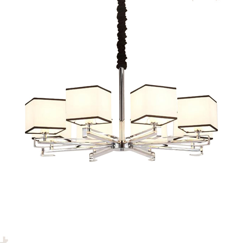 Classic Fabric White Pendant Lamp with Square Design - 3/6/8 Lights - Ideal for Bedroom Chandelier Fixture