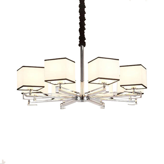 Classic Fabric White Pendant Lamp with Square Design - 3/6/8 Lights - Ideal for Bedroom Chandelier Fixture