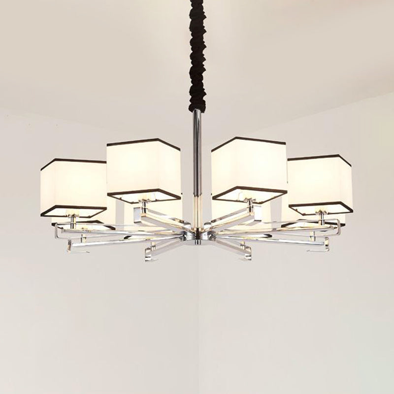 Classic Fabric White Pendant Lamp with Square Design - 3/6/8 Lights - Ideal for Bedroom Chandelier Fixture