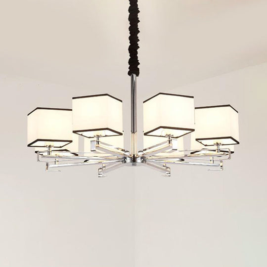 Classic Fabric White Pendant Lamp with Square Design - 3/6/8 Lights - Ideal for Bedroom Chandelier Fixture