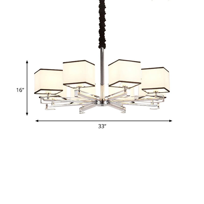 Classic Fabric White Pendant Lamp with Square Design - 3/6/8 Lights - Ideal for Bedroom Chandelier Fixture