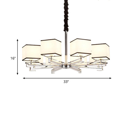 Classic Fabric White Pendant Lamp with Square Design - 3/6/8 Lights - Ideal for Bedroom Chandelier Fixture