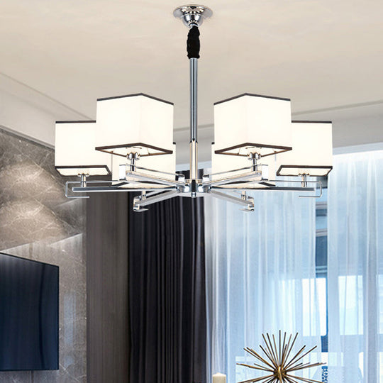 Classic Fabric White Pendant Lamp with Square Design - 3/6/8 Lights - Ideal for Bedroom Chandelier Fixture